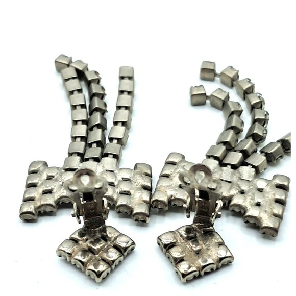 Long Rhinestone Earrings Bows Articulating Drop Dangling Clip Ons Vintage Costum - Picture 8 of 8